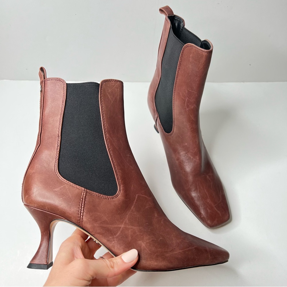 Sam Edelman Womens Lani Brown Chelsea Boots Size 8.5 Leather Square Toe Heels